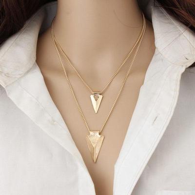 European Style Hip-hop Fashion Necklace Simple Multi-layer Triangular Metal Clothing Accessories Sweater Chain Collarbone Chain