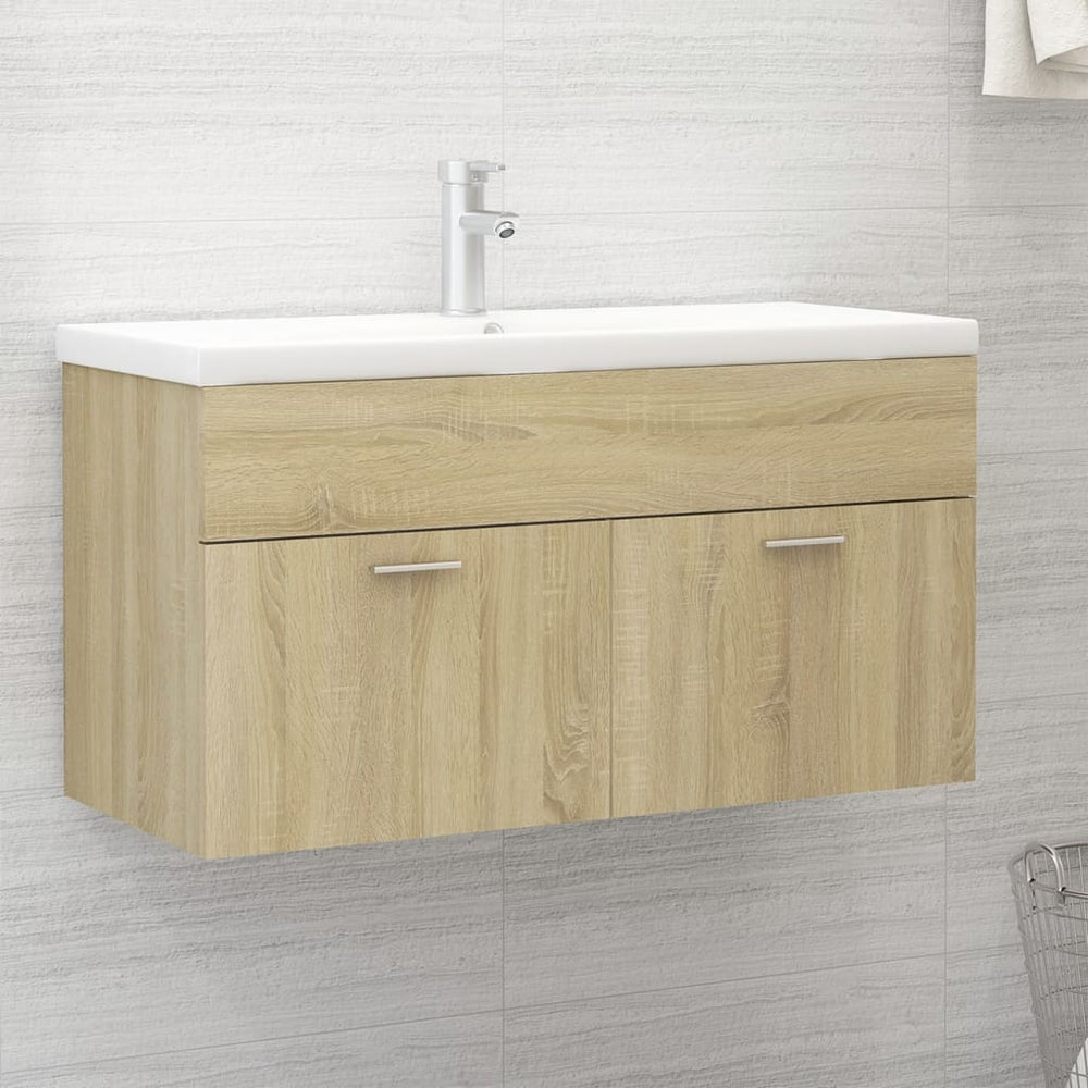 Sink Cabinet and Integrated Sink Sonoma Oak Engineered Wood