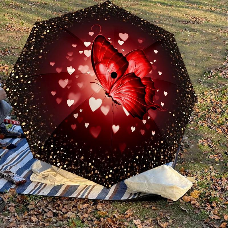 1PC Butterfly Love Umbrella-8-Rib Reinforced, Automatic Open, Lightweight & Durable, Cute Fashion Accessory for Outdoor, Beach, or Casual Use, Beach U