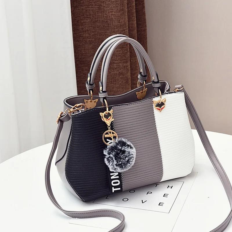Women's bag New Fashi Hair Ball Pendant Hit Color Ladies Handbag Trend All-match Retro PU Messenger Bag Shoulder Bag Wallet