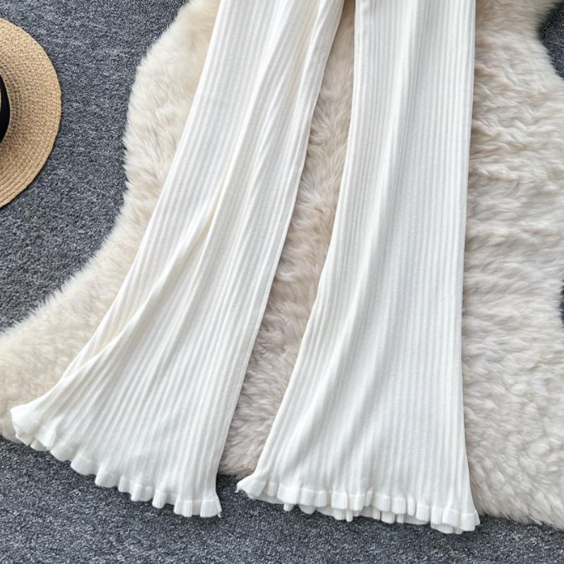 Herbst Winter Damen Lässiger Stil Gestrickter Pullover Kordelzug Weites Bein Hausanzug Hose