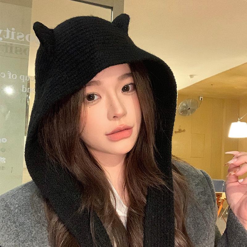 Women's autumn and winter wool hats, warm ears, cute knitted scarves, Lei Feng hats, trendy little devil balaclava hats