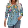 Women's Fashion Casual Floral Print Round Neck T-shirt Top With Seven Cuff Sleeves