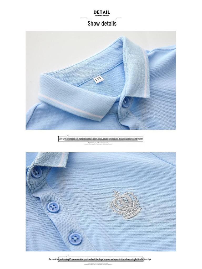 Children's Summer Polo Shirt, Short-Sleeved Pique Cotton, Turn-Down Collar, School Uniform, Boys & Girls' Clothing