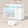 Sideboard with LED Lighting, Built-In Power Outlets, 3 Drawers, Shelves and 2 Acrylic Doors, Glossy White