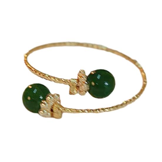 Women Ring Adjustable Opening Green Ball Design Finger Ring Retro Open Wrap Finger Band Jewelry Gift
