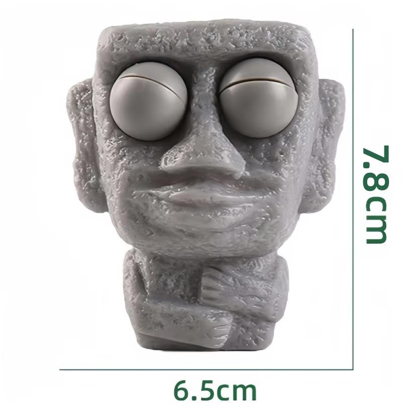 Jucărie Antistres Figurină Piatră cu Revenire Lentă - Strânge Ochi Mobili Expresie Amuzantă Stil Moai Cadou Relaxant Pentru Copii