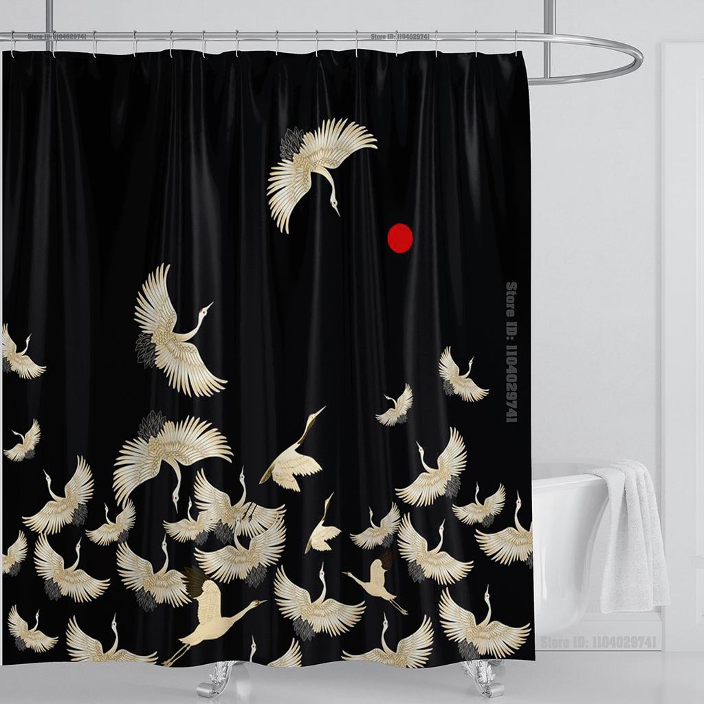 Chinese Style Flower and Birds Tree Shower Curtains Crane Pattern Bath Curtain Waterproof Bathroom Decor With Hooks 3d Printing