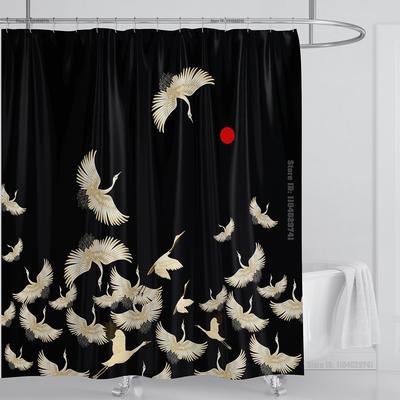 Chinese Style Flower and Birds Tree Shower Curtains Crane Pattern Bath Curtain Waterproof Bathroom Decor With Hooks 3d Printing