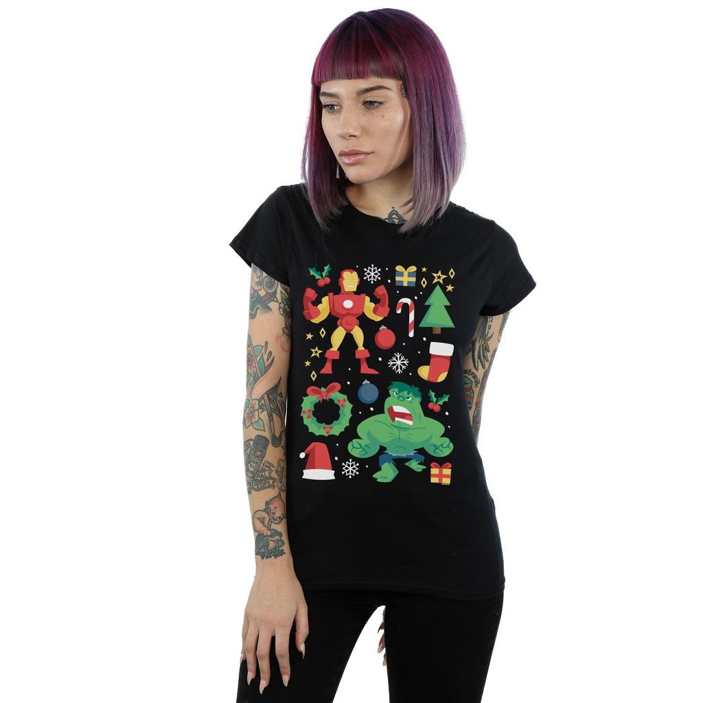 Marvel Womens/Ladies Iron Man And Hulk Christmas Day Cotton T-Shirt