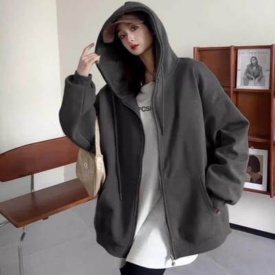 Damen Mantel und Sweatshirt 2025 Neuer Herbst Koreanischer Fauler Stil Locker Mit Kapuze Reißverschluss Strickjacke Oberteil