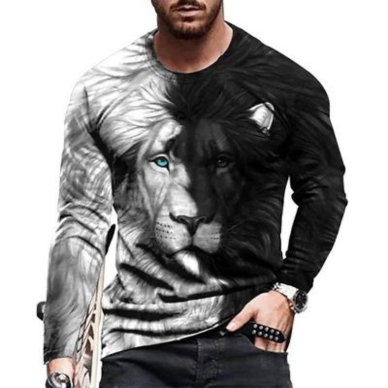 

Autumn Men s Plus Size Long Sleeved T-shirt 3D Digital Printing Fashion Trend Shirt S