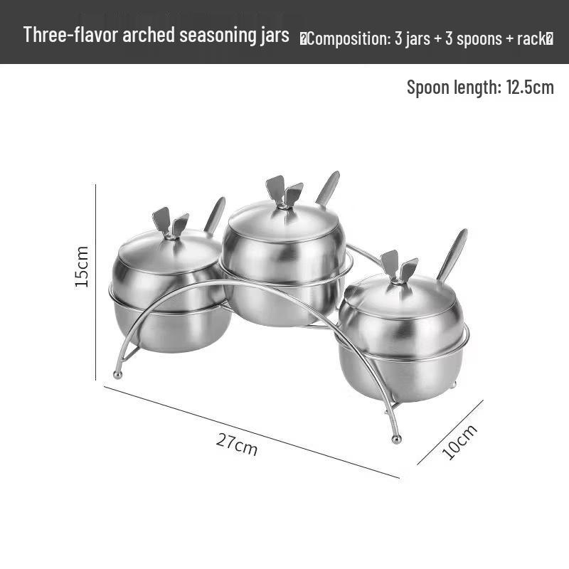 Gold Stainless Steel Seasoning Jar with Lid and Spoon - Korean Style, 304, for Home Kitchen