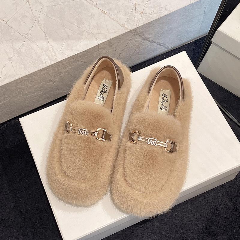 

Mao Mao shoes women s outer wear 2025 new Doudou shoes winter plush popular warm plush shoes lazy shoes 40 абрикосовый