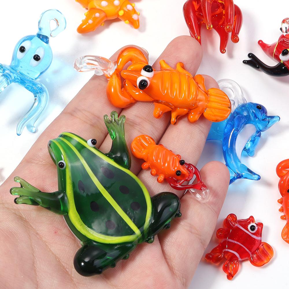 Animal Lampwork Beads Cartoon Dolphin Frog Shrimp Fish Glass Sea Animals Charms For DIY Jewelry Making Bracelet Pendant Keychain