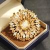 European and American high-end light luxury exaggerated yellow crystal corsage atmospheric luxury inlaid stone micro-inlaid zircon flower pin brooch