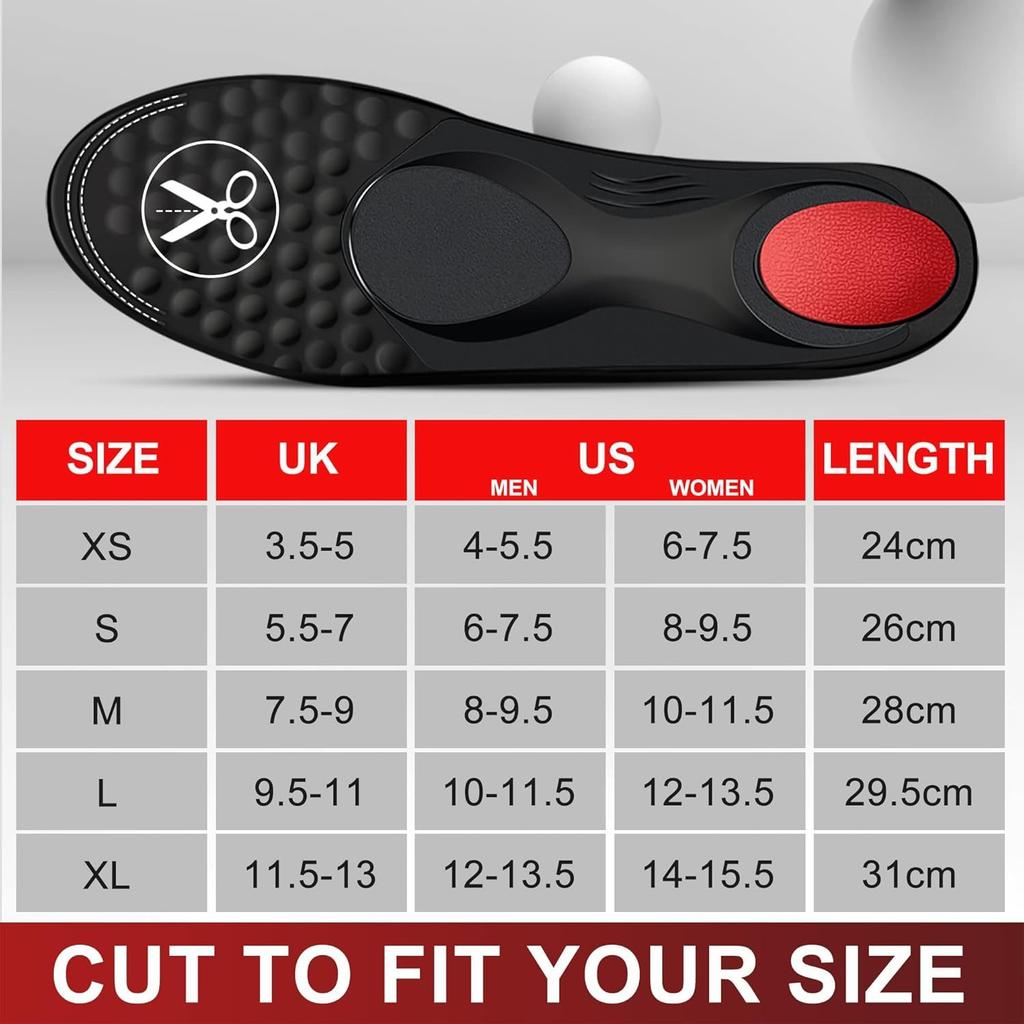 Arch Support Insoles [3.0cm Arch] Shock Absorption Sports Insoles Comfortable Antibacterial and Deodorizing for Daily Life, Walking, Standing Work, Un