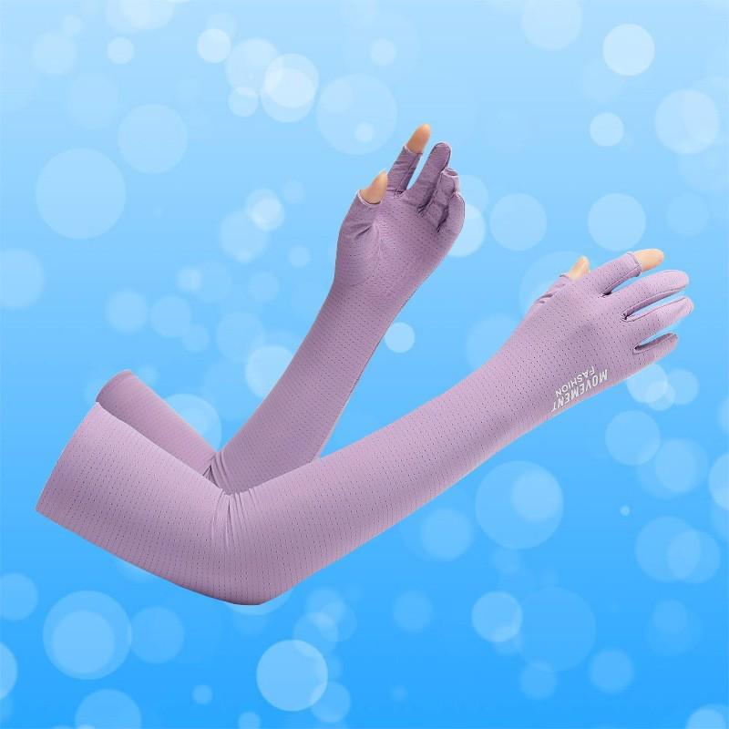 Unisex UV Protection Ice Silk Sleeves: Summer Two-Finger Gloves for Cycling, Fishing, and Takeout, Extended Thin Design