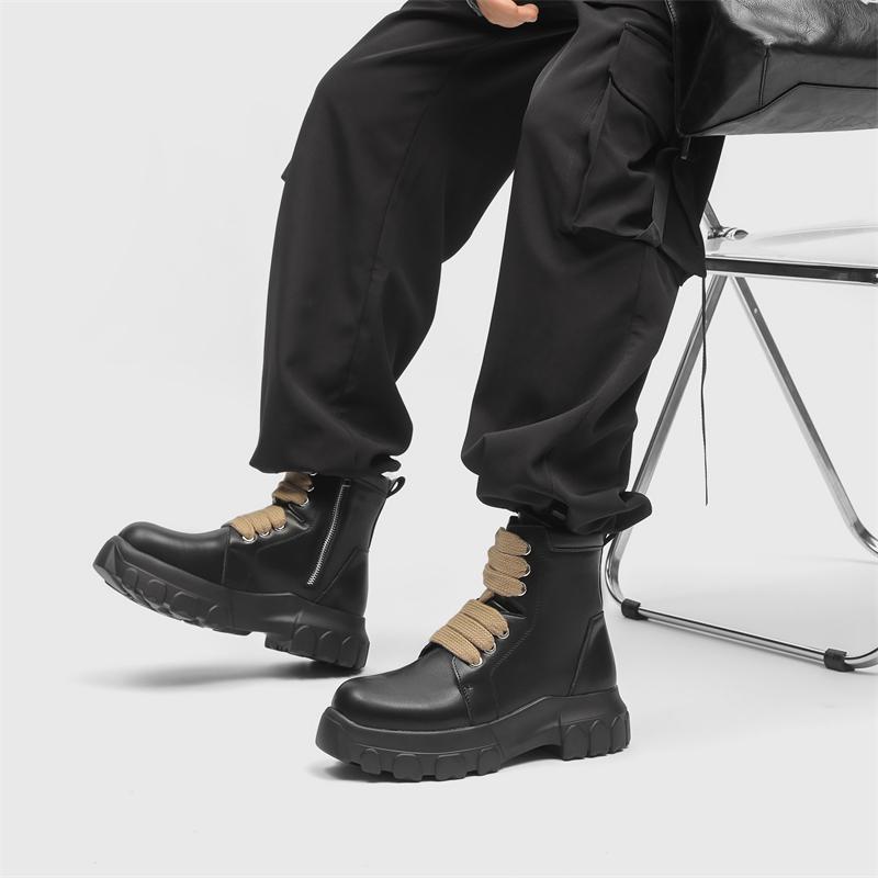 Casual thick soled men's boots Fashionable street style Daily office outdoor  party Walking Youth Adult Classic Black Shoes