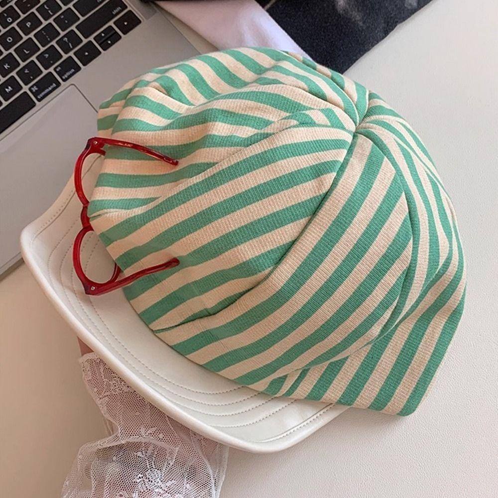 Korean Striped Berets Versatile Beanie Cap Ins Painter Berets  Girls