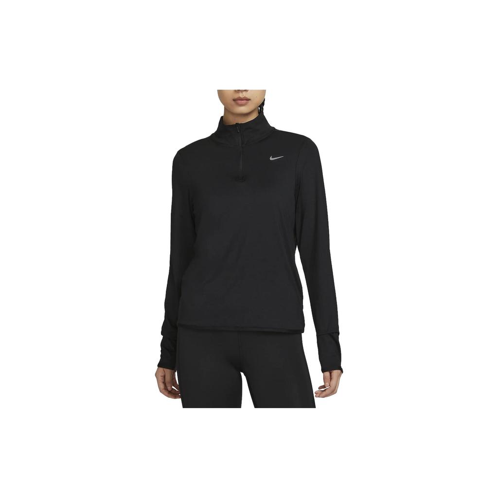 Nike Solid Color Logo Crew Neck Long Sleeve Running T-Shirt Women Tops Black FB4317-010
