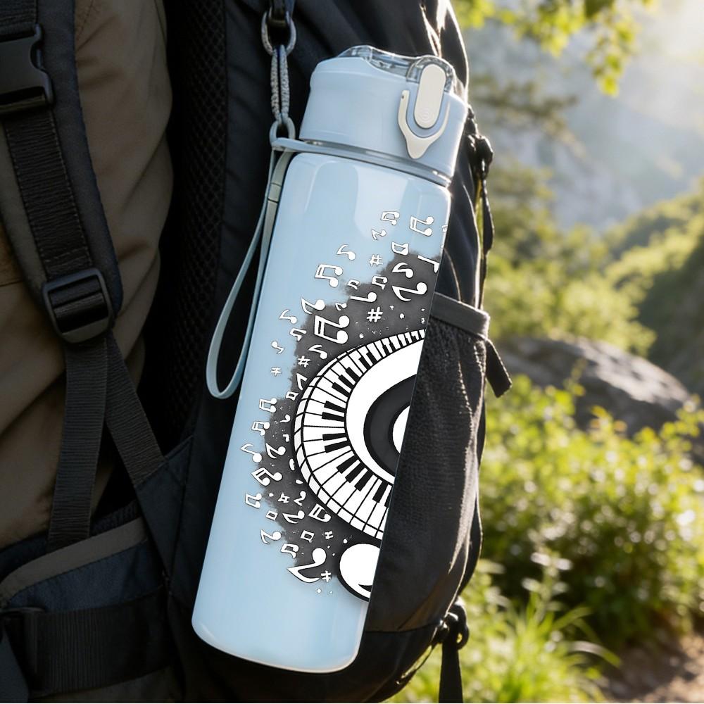 1PC Musical Note Treble Clef Art Print 750ml Color Plastic Sports Water Bottle Leakproof Flip Straw Lid Suitable for Sports Office Home Use