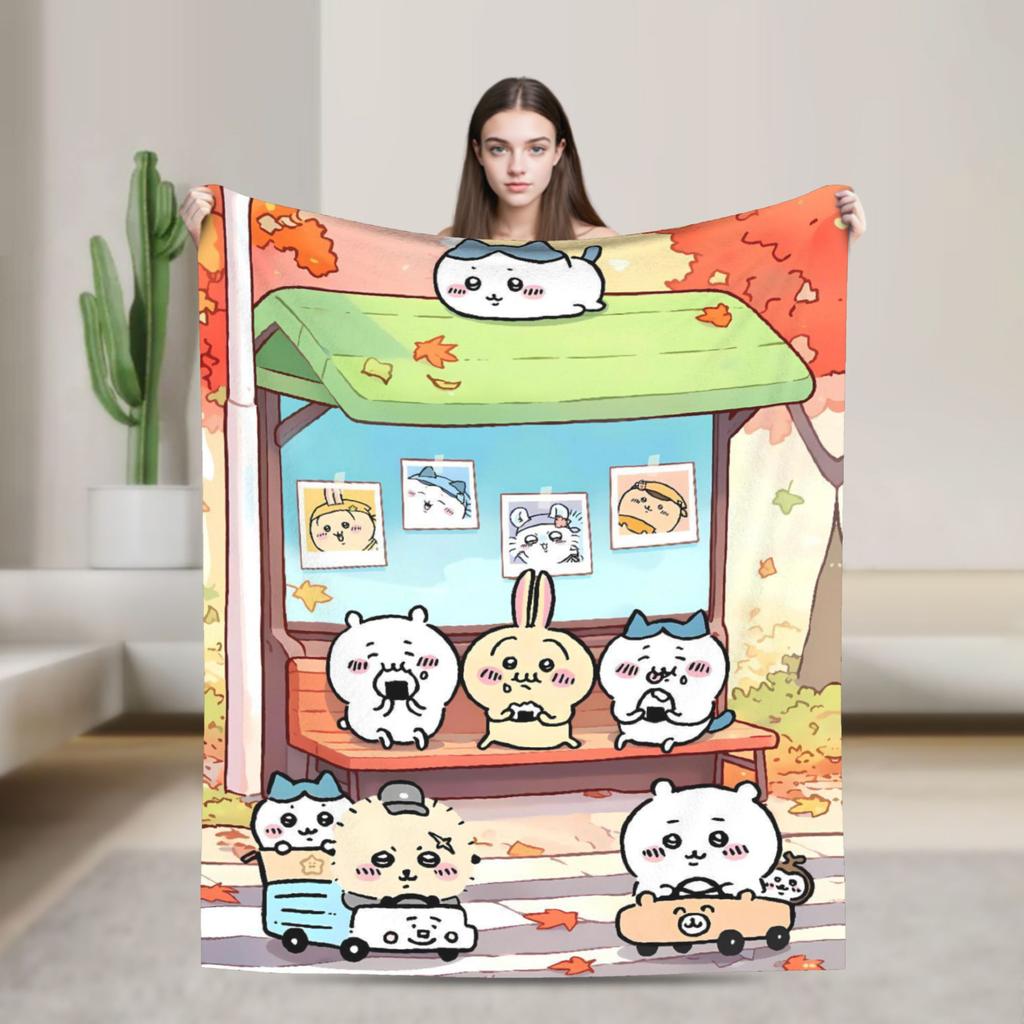Cute Kawaii C-ChiikawaS Cartoon Movie Blanket Camping Flannel Throw Blanket For Couch Bed Warm Soft Design Quality Bedspread