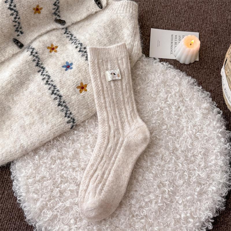 Wool Thick Thread Cloth Label Dachshunda Dog Pile Socks Thick Warm Medium Socks College Wind Moon Socks