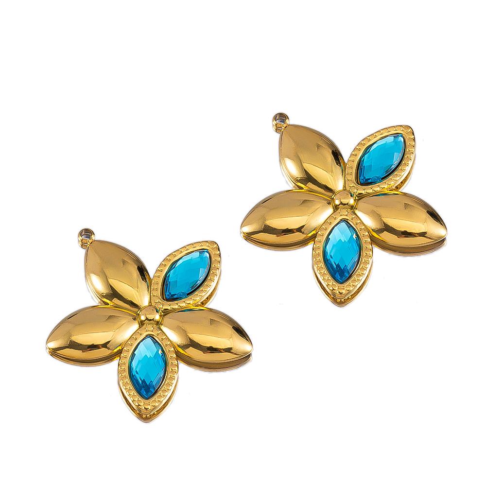 2Pcs Fashion Black White Heart Flower Earrings Charms Golden Plated Stainless Steel Zirconia Petal Pendant Necklace DIY Findings