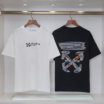 Off-White Letnia bawełniana koszulka unisex z wielokolorowym haftem strzałki, oversize, styl uliczny