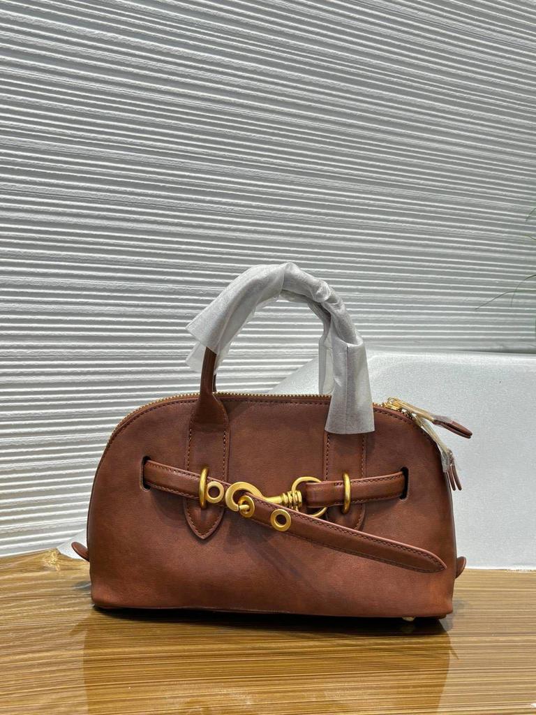 Genuine Leather Retro Cowhide Bowling Tote - Women's Fashionable Crossbody & Shoulder Bag