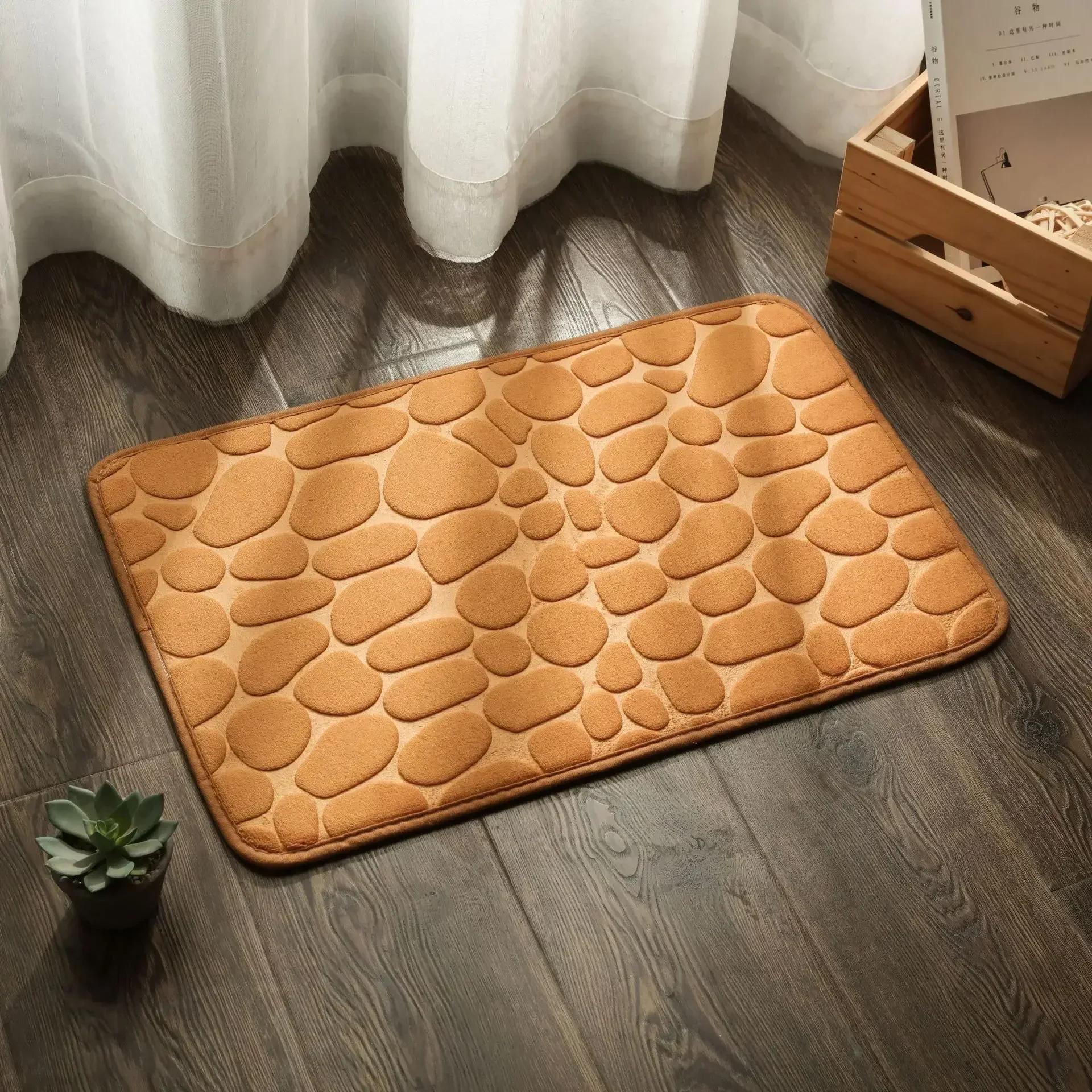 

Non Slip Bathroom Absorbing Bath Mat Cobblestone Embossed Mat Floor Rug Shower Room Doormat Memory Foam Cobblestone Mat 40X60CM хакі