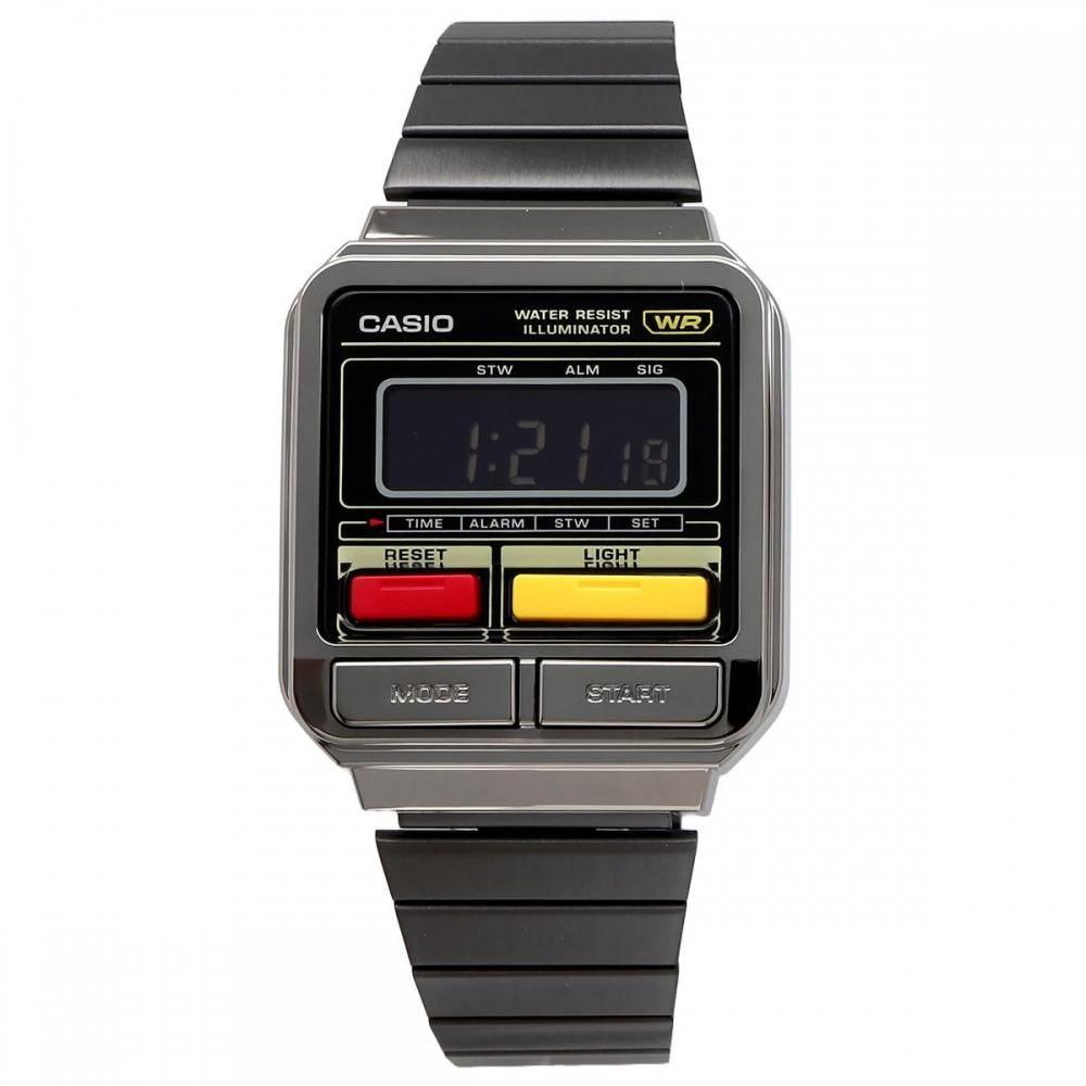 Casio Montre numérique CASIO Vintage Series A120WEGG-1B unisexe avec bracelet en métal gris foncé métallisé modèle outre-mer