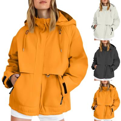 Damen Einfarbig Langärmlig Kapuzen-Outdoor-Anzug Winddicht Und Wasserdicht Dünne Jacke Ehplore