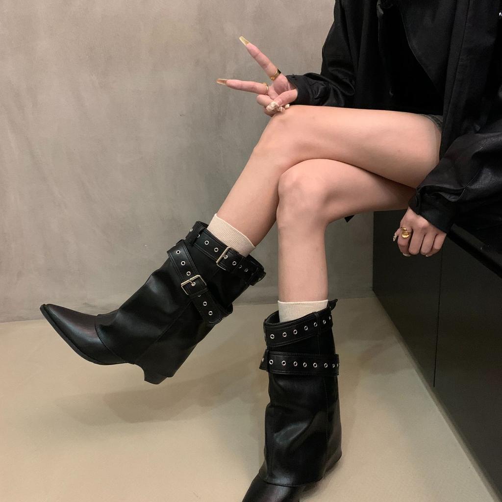 American Spice Girls Belt Buckle Pants Boots Short Boots Women's Boots Early Autumn New Niche Design Short Boots Western Boots