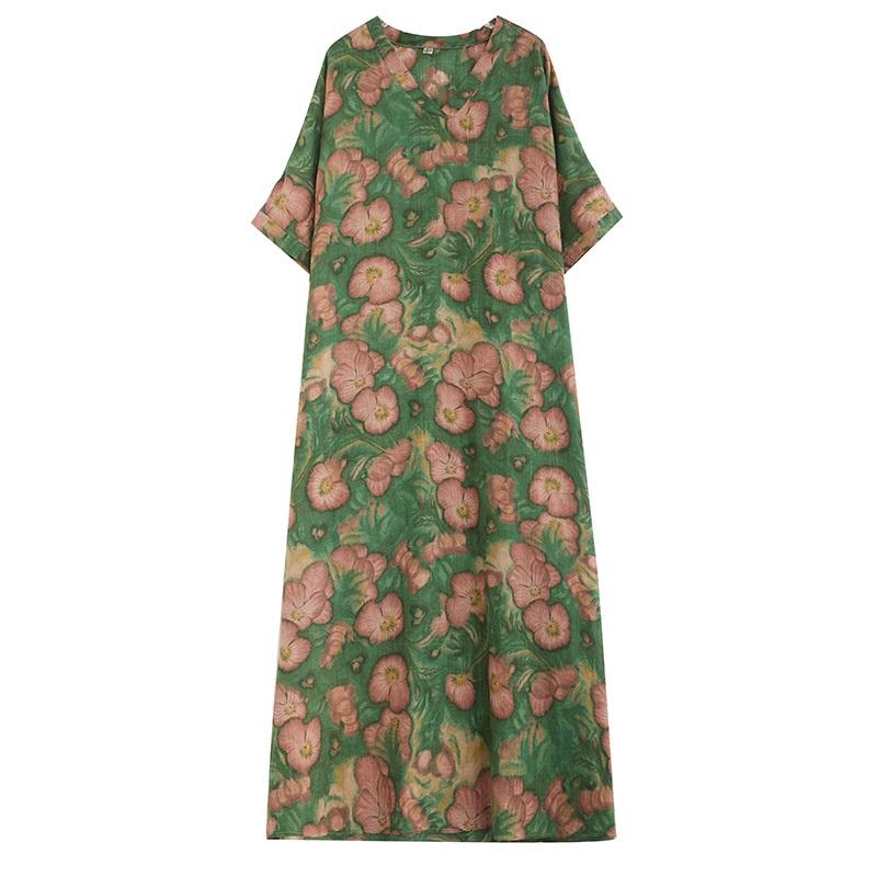 Short Sleeve Plus Size Cotton Vintage Floral New In Dresses for Women Casual Loose Maxi Long Summer Dress