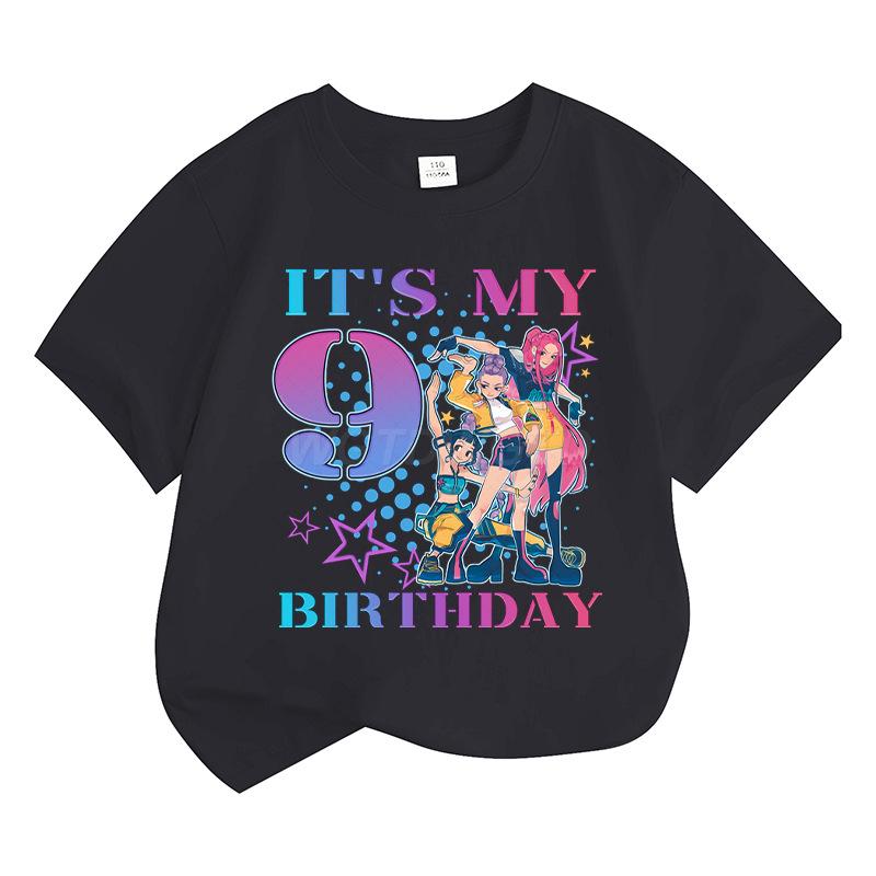 Boys' and Girls' Fashionable Birthday Themed Printed Round-Neck Short-Sleeve T-Shirts Summer Children's Loose-Fit Casual Tops