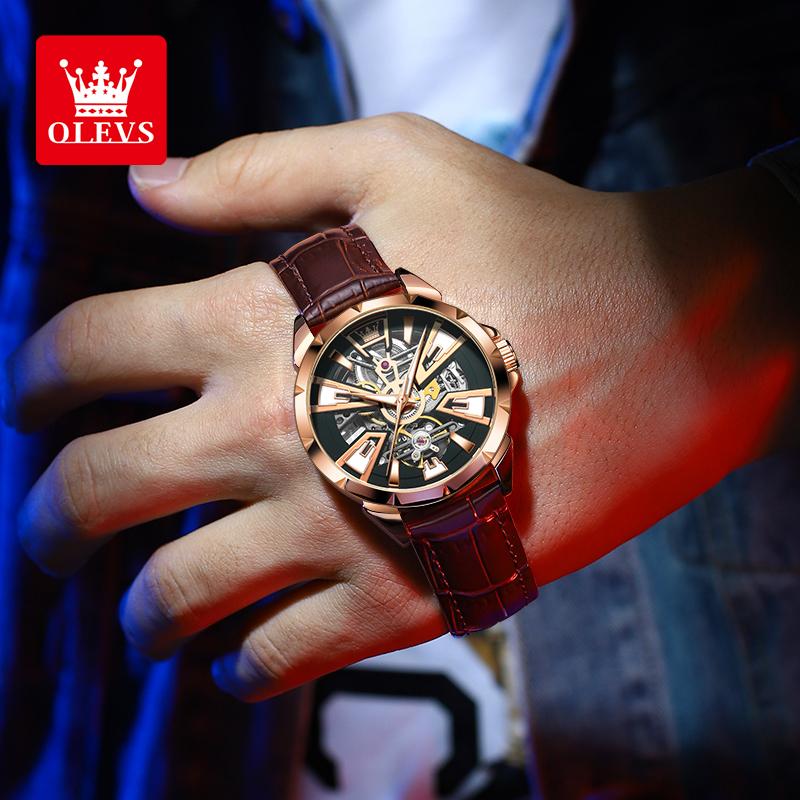 OLEVS 7051 Mens Watches Waterproof Luminous Multifunctional Automatic Mechanical Watch for Men skeleton Watches Luxury Men Reloj