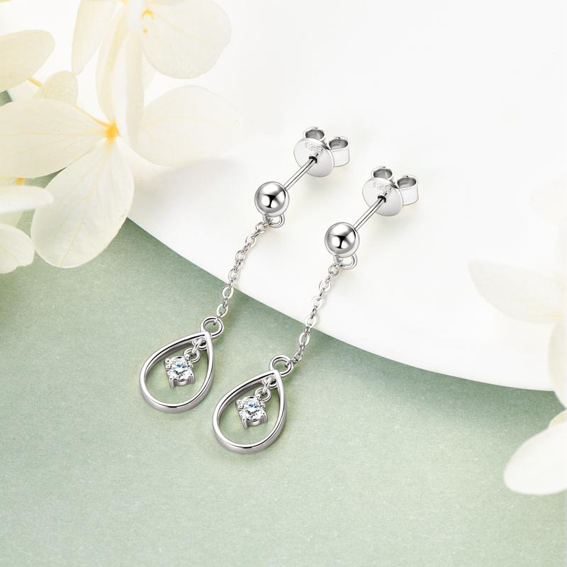 Exquisite Tassel Chain Pendant 925 Sterling Silver Round Cut 3mm Moissanite Waterdrop Dangle Earring for Women