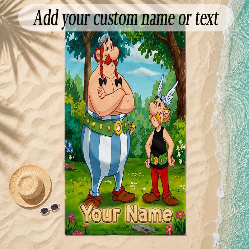 Beach TowelAsterix & Obelix Custom Name Text Personalized Soft Towel for Beach Pool Indoor Home Decor Gift