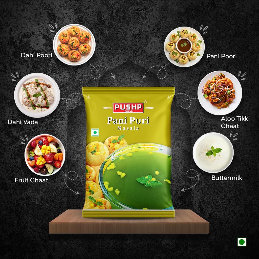 Pushp Panipuri Masala Tangy Spicy Mint Tamarind Spice Mix for Authentic Indian Street Style Pani Puri 500g X Pack of 2