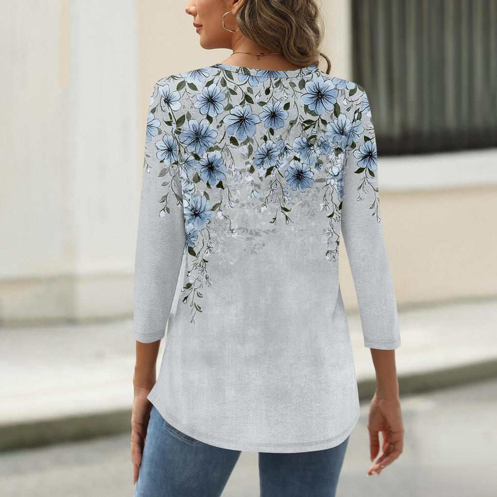 Damen T-Shirt Print 3/4 Ärmel Alltagsmode Wochenende Basic Rundhals Normales Oberteil