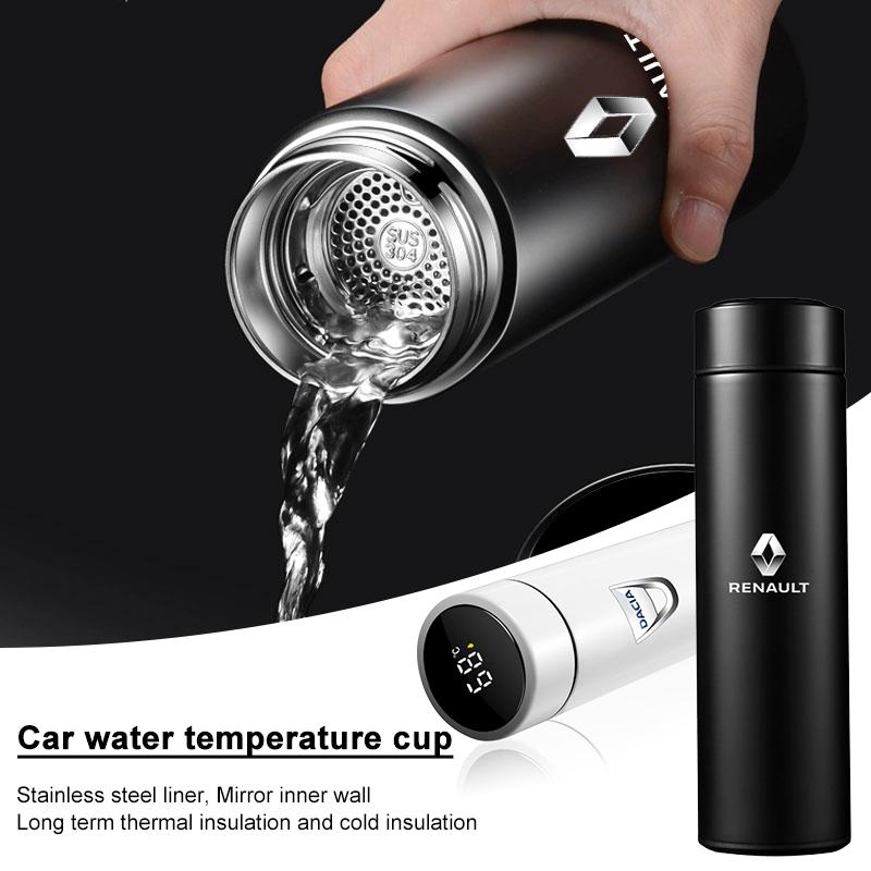 500ml Stainless Steel Car Emblem Intelligent Temperature Cup Coffee Cup For Renault Dacia Koleos Clio Laguna 2 Megane 2 3 Duster Logan