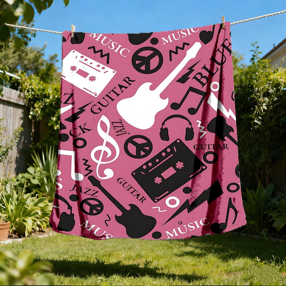 

1pc Music Symbols Print Outdoor Blanket, Lightweight Polyester, 80x120cm