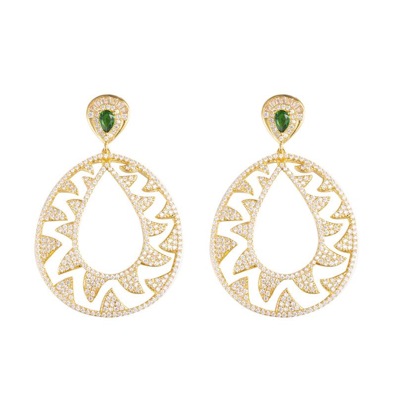 WWJ Luxury Hollow Out Design Round Dangle Earrings Zirconia Women Wedding Party Jewelry
