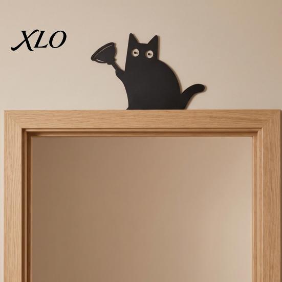 Cute Animal Sculpture Nosy Black Cat Door Topper Decor, Halloween Corner Acrylic Hand Painted Resin Art Top Figurine for Bathroom Bedroom Home