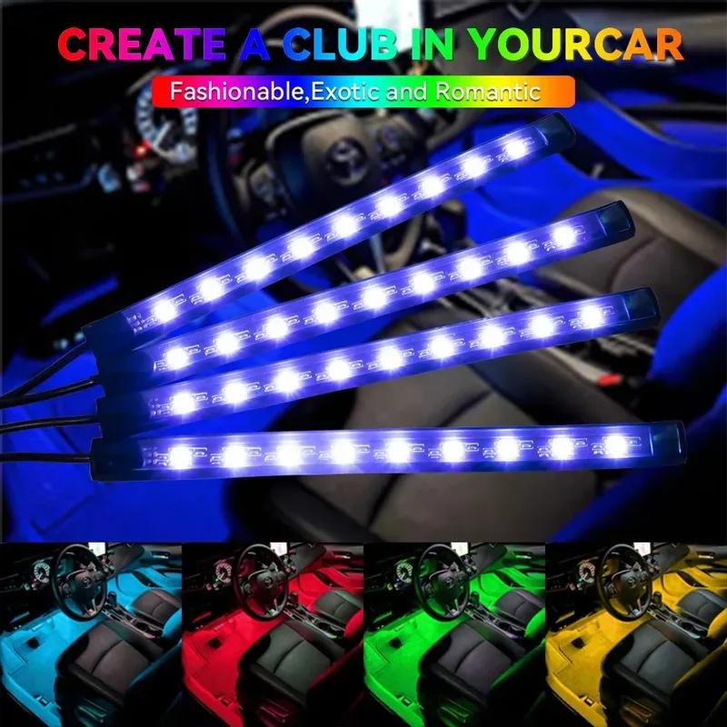 Neon 36 48 72 LED Sada ambientního osvětlení interiéru vozu pro nohy Zadní osvětlení Dálkové ovládání Aplikace Ovládání hudbou Automatická RGB Atmosféra Dekorativní lampa