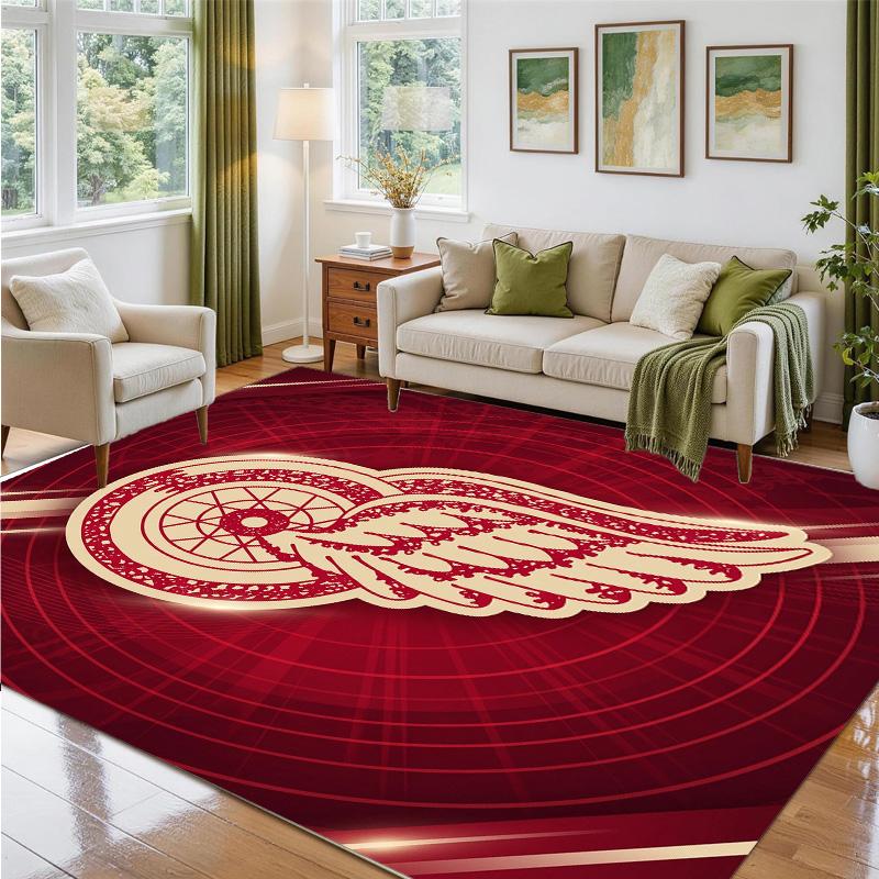 Detroit Red Wings Design Crystal Velvet Rug Soft Decorative Mat for Bedroom Entrance