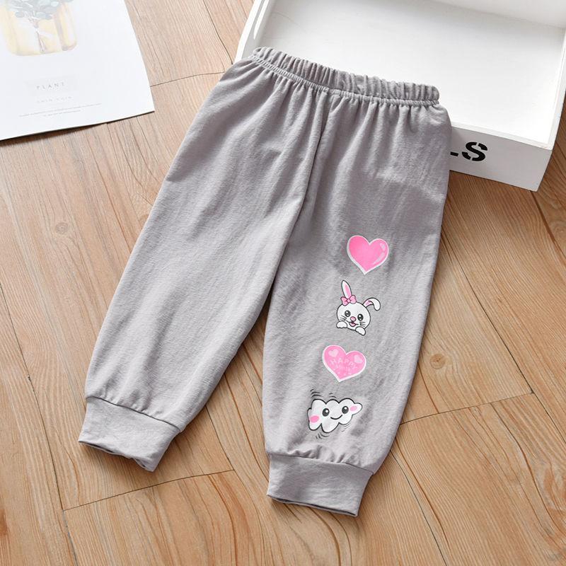 New Casual Pants for Children Fashionable and Versatile Printed Cropped Pants for Baby Girls Thin Mosquito Repellent Pants for Girls