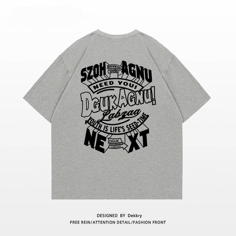 American high street trendy brand letter printing heavy cotton short-sleeved T-shirt women's summer loose and versatile couple top ins